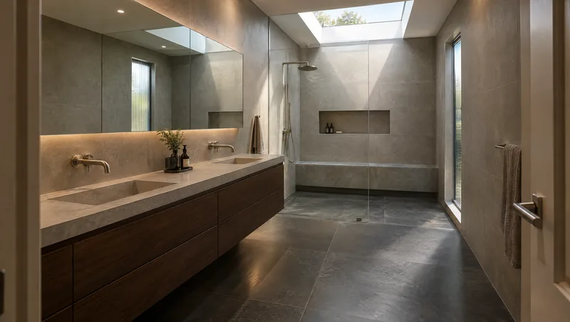bluestone and walnut bathroom design concept