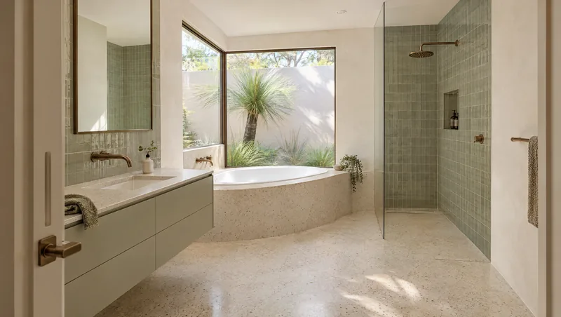 terrazzo and sage bathroom design concept