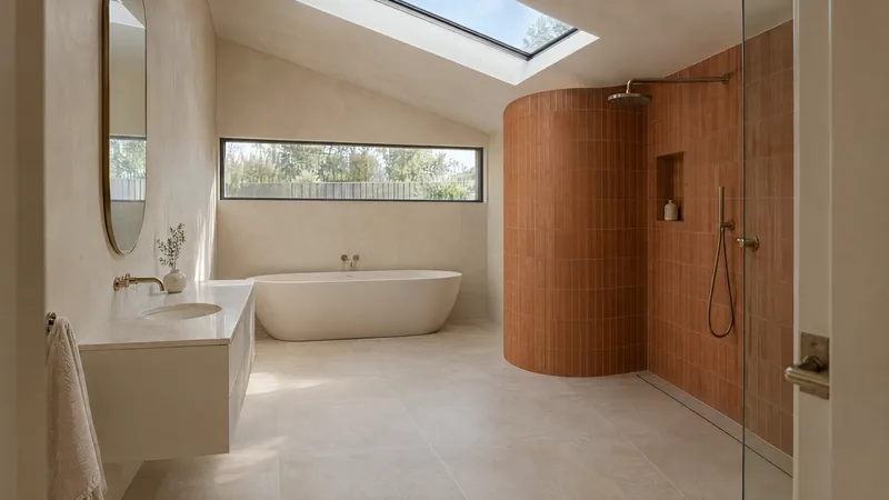 clay and cream bathroom design concept